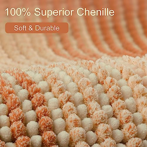 BSICPRO Bath Mat, Non Slip 20 x 32 Inches Water Absorbent Chenille Bathroom Floor Mat Machine Washable (Pumpkin Orange and Cream) - Image 2