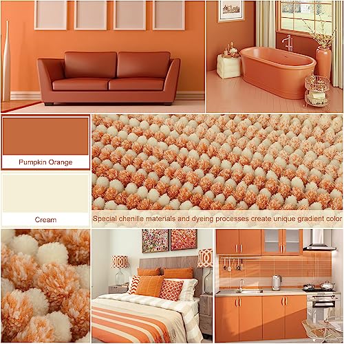 BSICPRO Bath Mat, Non Slip 20 x 32 Inches Water Absorbent Chenille Bathroom Floor Mat Machine Washable (Pumpkin Orange and Cream) - Image 5