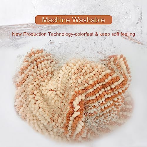 BSICPRO Bath Mat, Non Slip 20 x 32 Inches Water Absorbent Chenille Bathroom Floor Mat Machine Washable (Pumpkin Orange and Cream) - Image 3