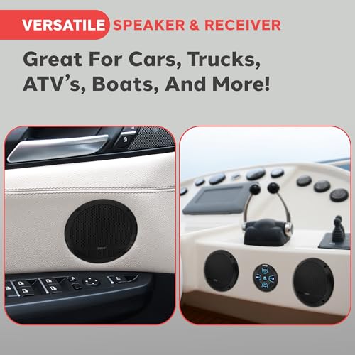 Pyle 240 Watts Bluetooth Marine Grade 6.5" 2-Way Speaker System, Amplified Full Range Stereo Sound, Flush Mount Dual Cone Dome Waterproof Universal Use, With Aux 3.5mm Input pair - Image 2