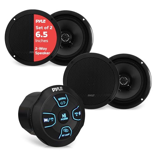 Pyle 240 Watts Bluetooth Marine Grade 6.5" 2-Way Speaker System, Amplified Full Range Stereo Sound, Flush Mount Dual Cone Dome Waterproof Universal Use, With Aux 3.5mm Input pair - Image 1