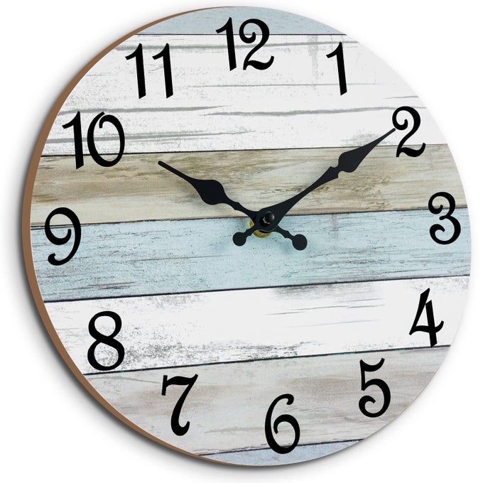WALL CLOCK 12 INCH BATHROOM CLOCK RUSTIC WALL CLOCKS BATTERY OPERATED SILENT NON TICKING WOODEN COASTAL BEACH CLOCK FOR KITCHEN LIVING ROOM BEDROOM WHITE