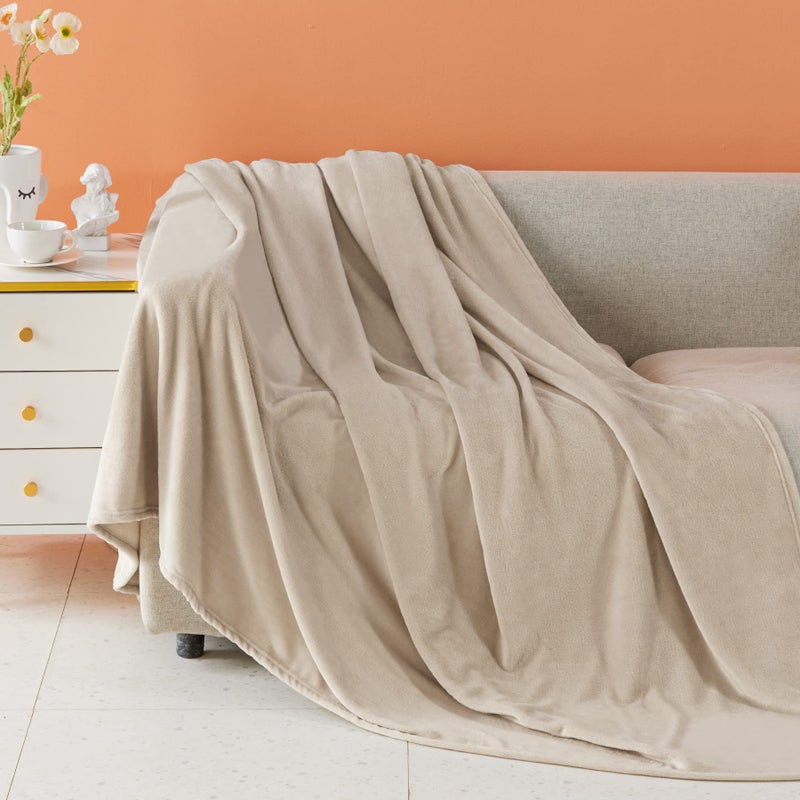 BEAUTEX Fleece Blanket Queen Size Super Soft Flannel Throw Blanket Lightweight Fuzzy Plush Blanket for Couch Sofa or Bed All Seasons Ivory 90 x 90