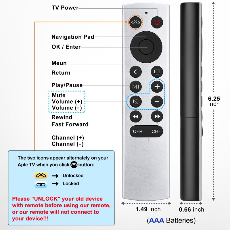 LOUTOC Replacement for Apple-TV-4K-Remote, Remote Control for Apple TV 4K/HD (NOT Siri and Voice) - Image 4
