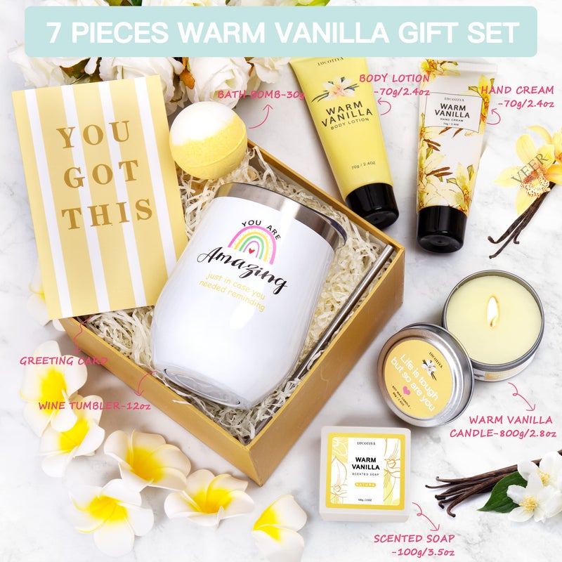 LUCOTIYA Gifts for Women, Birthday Gifts for Women Relaxing Spa Gifts Baskets for Women Warm Vanilla Bath and Body Gifts Set Self Care Gifts for Women for Friends,Her,Bestie,Mom,Wife Christmas Gifts - Image 2