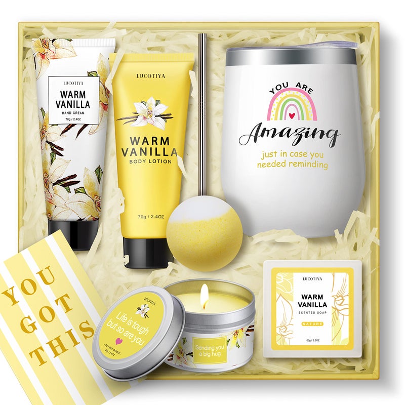 LUCOTIYA Gifts for Women, Birthday Gifts for Women Relaxing Spa Gifts Baskets for Women Warm Vanilla Bath and Body Gifts Set Self Care Gifts for Women for Friends,Her,Bestie,Mom,Wife Christmas Gifts - Image 1