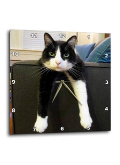 3DROSE Llc Black And White Cat With Nothing To Do 10 By 10Inch Wall Clock  - Image 2