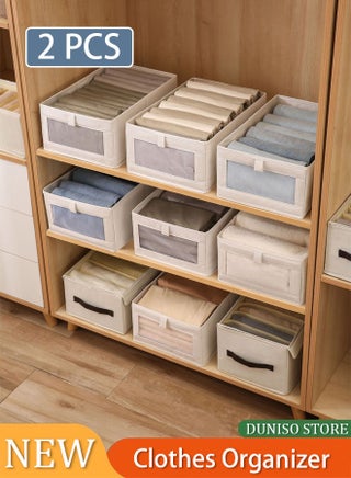 Wardrobe Clothes Organizer, 2pcs Jeans Storage Box, Visible Drawer Organizers for Clothing, Foldable Closet Storage Basket, Washable Drawer Box - view 2