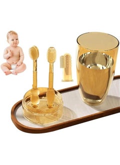 Baby Toothbrush Set, Silicone Baby Tongue Cleaner, 0-18M Infant 360 Degree Toddler Oral Care Toothbrush, Toothbrush + Tongue Brush + Finger Toothbrush with Cup for Training