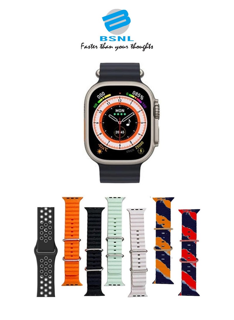 BSNL - BSNL Unisex 8 IN1 Ultra Smart Watch 49mm with 7 Straps 2.19 Inch INFINITE Full Touch Color Screen Bluetooth Calling Health and Sports Smartwatch Multicolour - Image 1