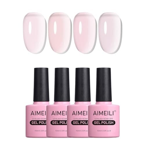 AIMEILI Transparent Milky White Nude Gel Nail Polish Soak Off U V LED Hema Free Nail Lacquer Salon DIY Manicure Kit Set Of 4pcs X 10ml Kit Set 20 - Image 2