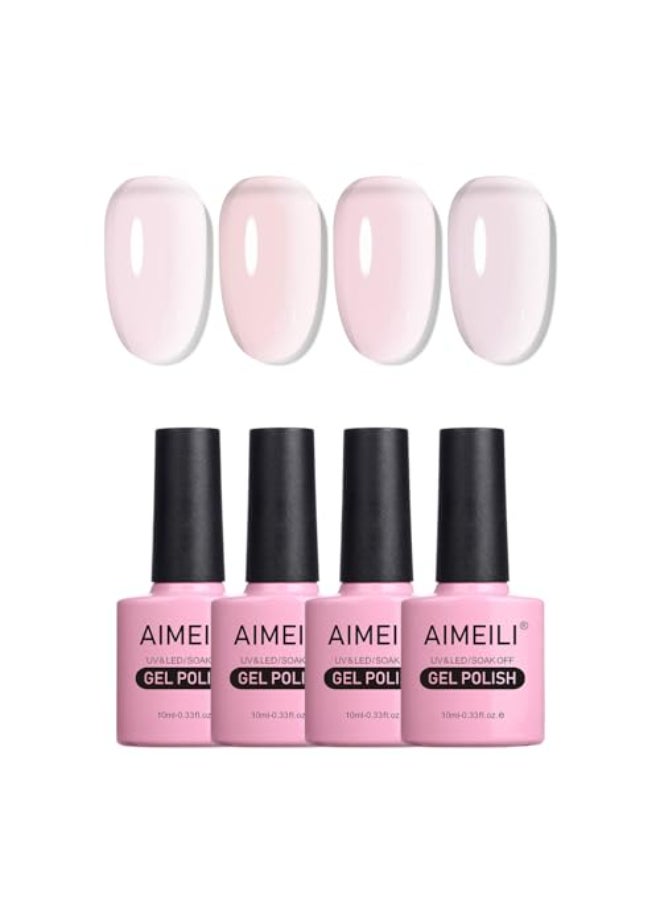 AIMEILI Transparent Milky White Nude Gel Nail Polish Soak Off U V LED Hema Free Nail Lacquer Salon DIY Manicure Kit Set Of 4pcs X 10ml Kit Set 20 - Image 1