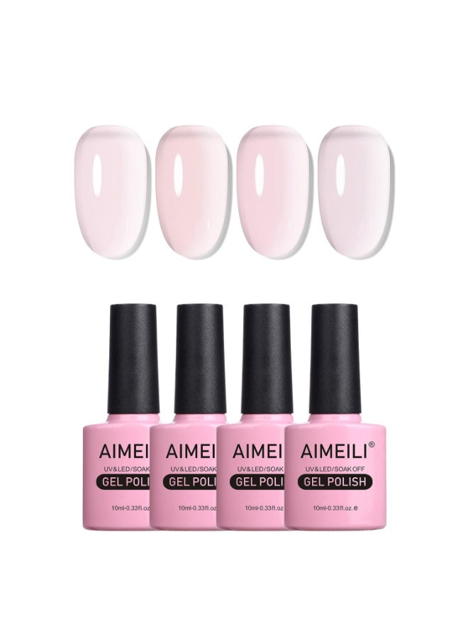 AIMEILI Transparent Milky White Nude Gel Nail Polish Soak Off U V LED Hema Free Nail Lacquer Salon DIY Manicure Kit Set Of 4pcs X 10ml Kit Set 20 - Image 3