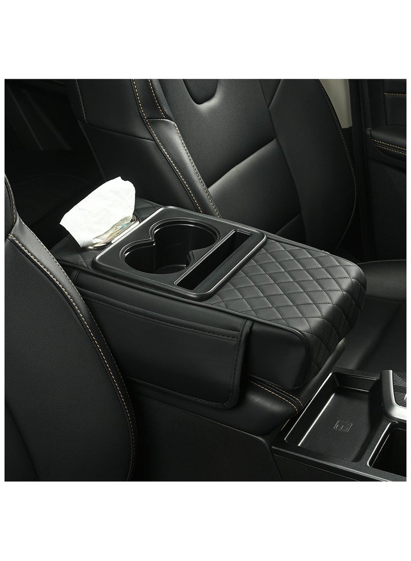 بلو فاير وسادة مسند ذراع السيارة متعددة الوظائف بضغط مدمج – وسادة مريحة فاخرة من الإسفنج المرن والجلد مع فتحة لتخزين الهاتف – تصميم مريح لتخفيف التعب أثناء القيادة – تناسب جميع أنواع السيارات – قاعدة غير قابلة للانزلاق وسهلة التركيب لمزيد من الراحة والأناقة في السيارة - Image 2