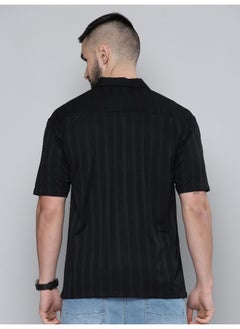 Maniac Mens Plain Solid Collared Neck 3/4th Sleeve Black Cotton Shirt  - Image 4