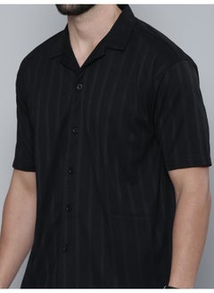 Maniac Mens Plain Solid Collared Neck 3/4th Sleeve Black Cotton Shirt  - Image 5