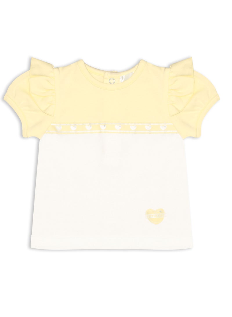 MOON 100% Cotton Short-Sleeved Top & Shorts 3-6M Yellow - Lemon Hearts - Image 3