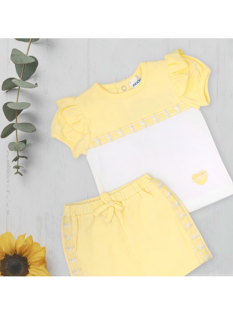 MOON 100% Cotton Short-Sleeved Top & Shorts 3-6M Yellow - Lemon Hearts - Image 5