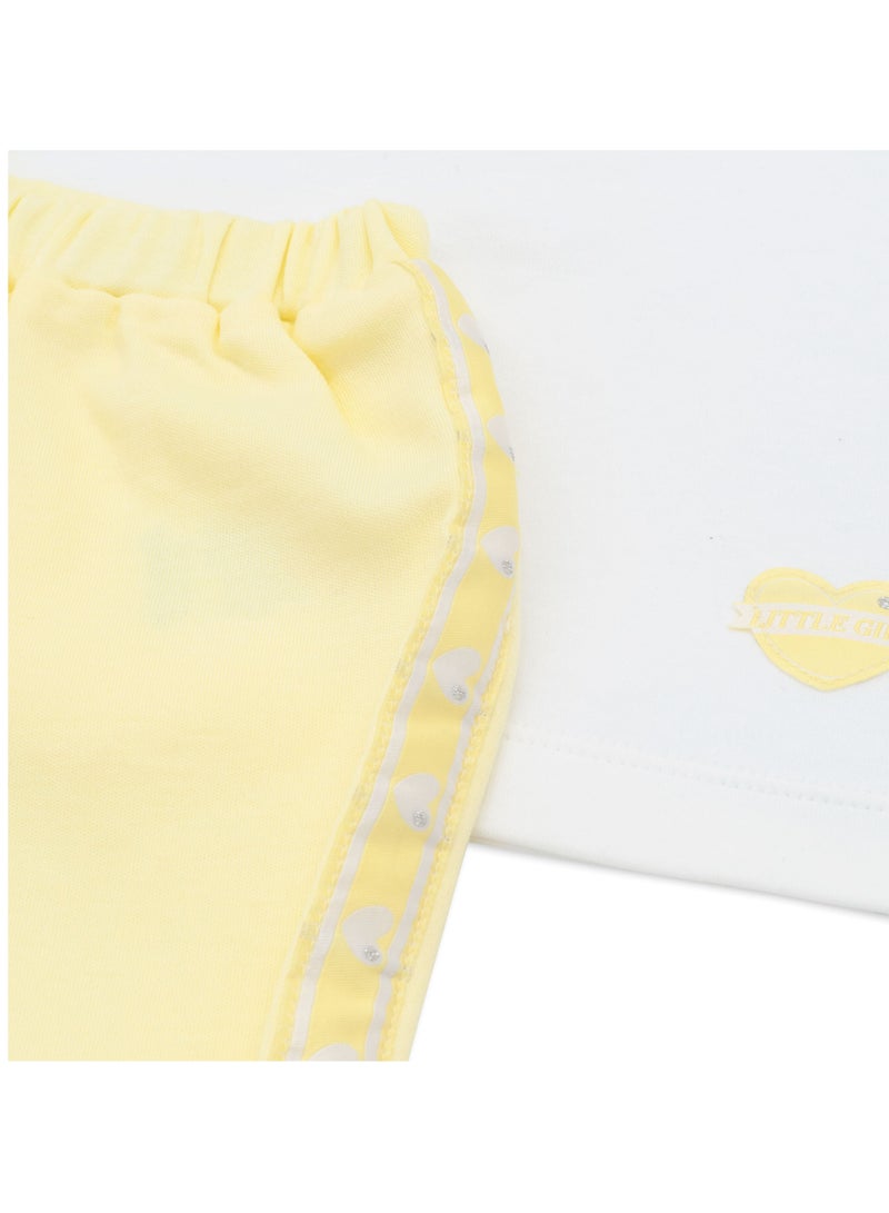 MOON 100% Cotton Short-Sleeved Top & Shorts 3-6M Yellow - Lemon Hearts - Image 4