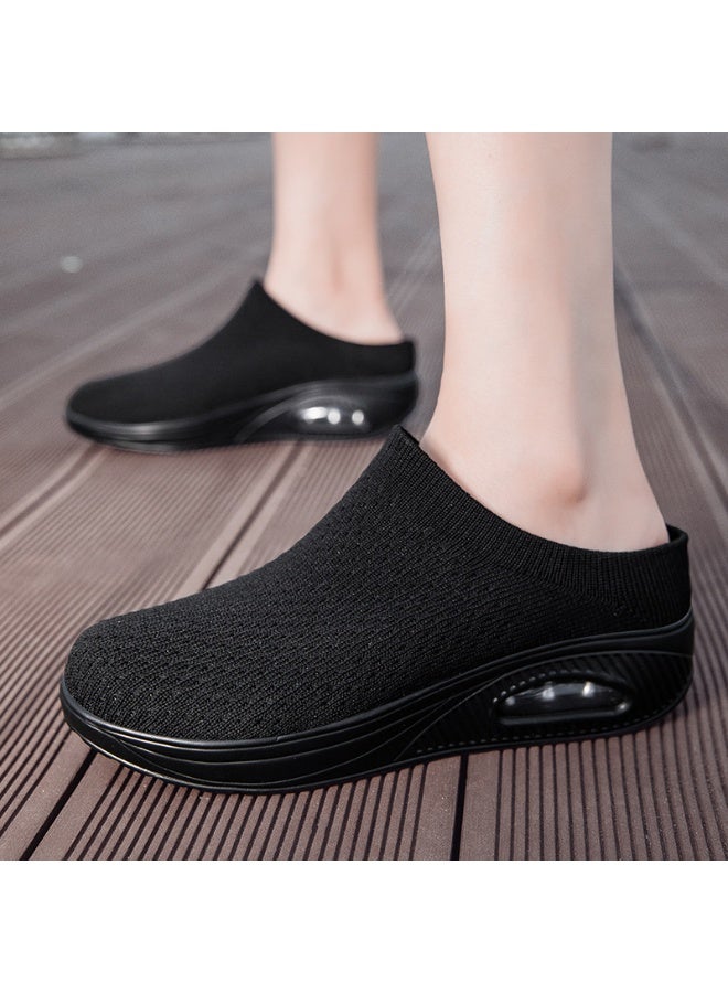 Medical Women's Air Cushioned Heightened Wedge Heel Plus Size Flyknit Casual Sneakers Breathable Lightweight Athletic Shoes (Black) - Image 5