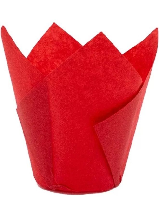 50-Piece Tulip Shape Oil Heat Resistant Cake Paper Cup Red