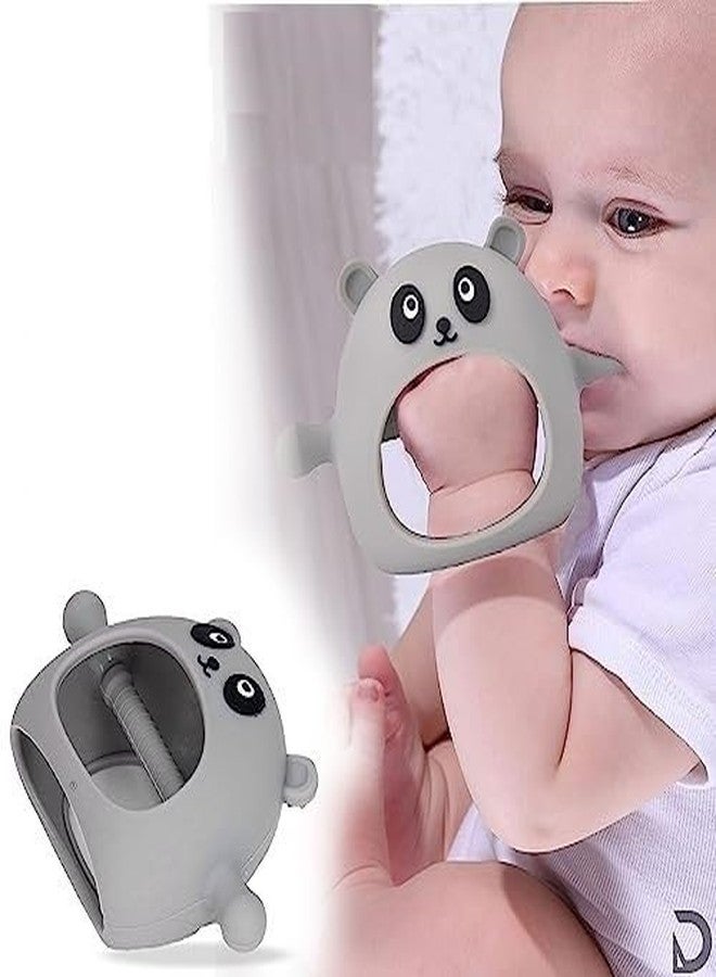 DaKos Teether, Soother for New Born, teether and Soother for Baby, Baby Mitten Teether, Baby Chew Toys for Sucking Needs, Sensory Teether Toy (Animal Shaped Panda, Grey) - Image 1