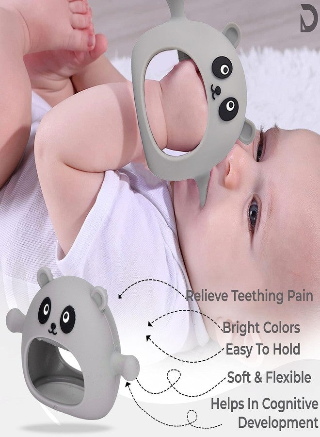 DaKos Teether, Soother for New Born, teether and Soother for Baby, Baby Mitten Teether, Baby Chew Toys for Sucking Needs, Sensory Teether Toy (Animal Shaped Panda, Grey) - Image 5