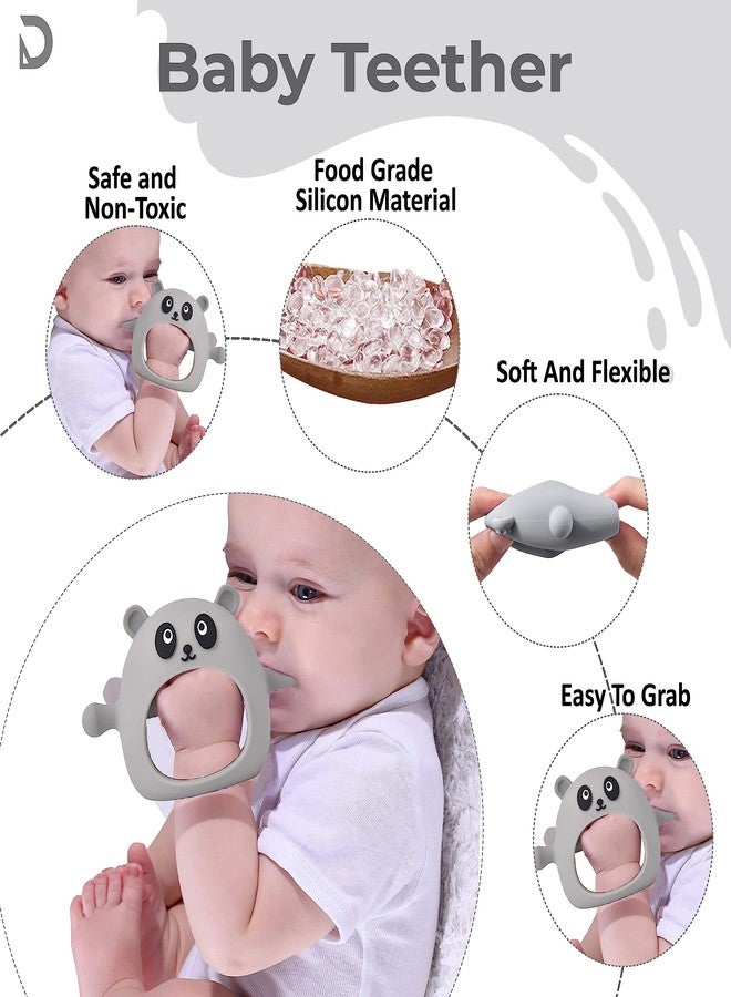 DaKos Teether, Soother for New Born, teether and Soother for Baby, Baby Mitten Teether, Baby Chew Toys for Sucking Needs, Sensory Teether Toy (Animal Shaped Panda, Grey) - Image 3