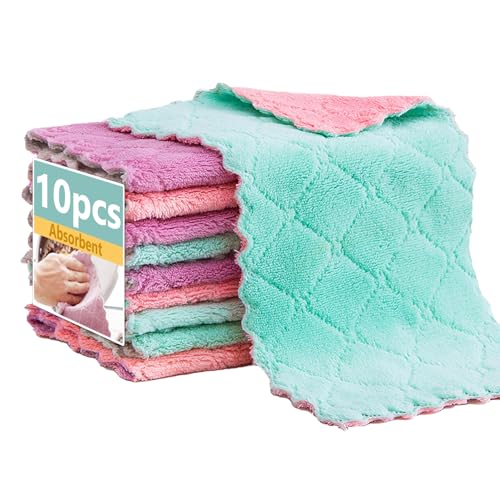 PRINKROOMY Microfiber Cleaning Cloths - Super Absorbent, Streak-Free & Lint-Free Towels for Glass, Kitchen & Home (Gray, Purple, Pink, Green) (10pcs) - Image 1