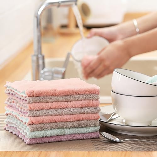 PRINKROOMY Microfiber Cleaning Cloths - Super Absorbent, Streak-Free & Lint-Free Towels for Glass, Kitchen & Home (Gray, Purple, Pink, Green) (10pcs) - Image 5