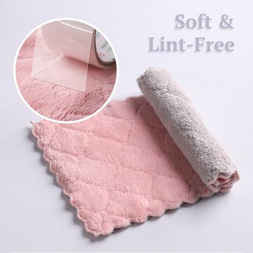 PRINKROOMY Microfiber Cleaning Cloths - Super Absorbent, Streak-Free & Lint-Free Towels for Glass, Kitchen & Home (Gray, Purple, Pink, Green) (10pcs) - Image 4