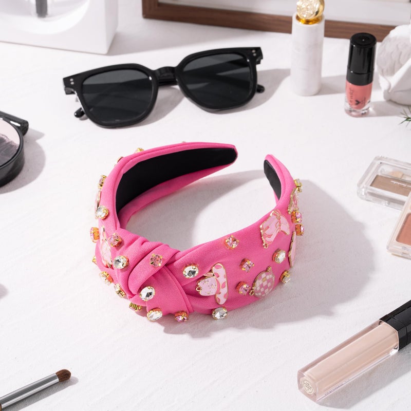 PANTIDE Western Jeweled Knotted Headband - Cowgirl Boots Hat Rhinestone Crystal Embellished Headband Wide Top Knot Fashion Hairband Hair Accessories Birthday Gift for Cowboy Women Girls (Hot Pink) - Image 4