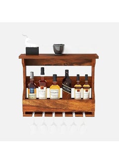 PWOOD PWOOD Wooden Wooden Wall Hanging Design Bar Bar Cabinets for Home Mini Bar for Home Solid Wood Make Wine Storage Cabinet with Glass Hanging Space Natural Honey Finish  - Image 5