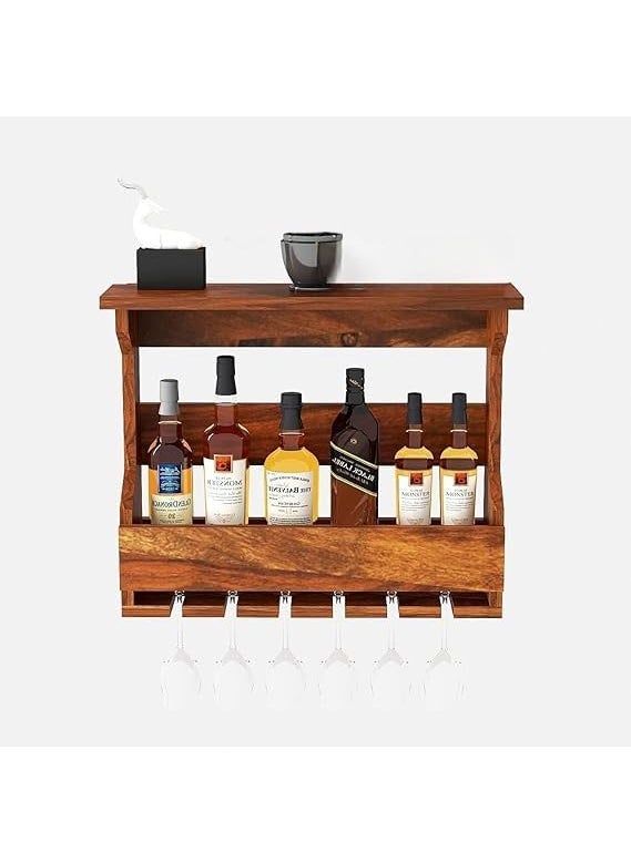 PWOOD PWOOD Wooden Wooden Wall Hanging Design Bar Bar Cabinets for Home Mini Bar for Home Solid Wood Make Wine Storage Cabinet with Glass Hanging Space Natural Honey Finish  - Image 5