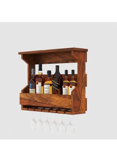 PWOOD PWOOD Wooden Wooden Wall Hanging Design Bar Bar Cabinets for Home Mini Bar for Home Solid Wood Make Wine Storage Cabinet with Glass Hanging Space Natural Honey Finish  - Image 3