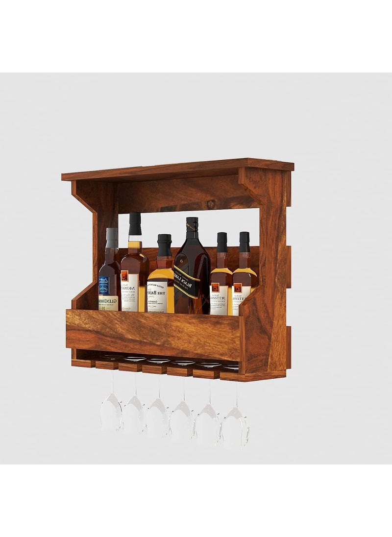 PWOOD PWOOD Wooden Wooden Wall Hanging Design Bar Bar Cabinets for Home Mini Bar for Home Solid Wood Make Wine Storage Cabinet with Glass Hanging Space Natural Honey Finish  - Image 3
