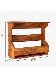 PWOOD PWOOD Wooden Wooden Wall Hanging Design Bar Bar Cabinets for Home Mini Bar for Home Solid Wood Make Wine Storage Cabinet with Glass Hanging Space Natural Honey Finish  - Image 2