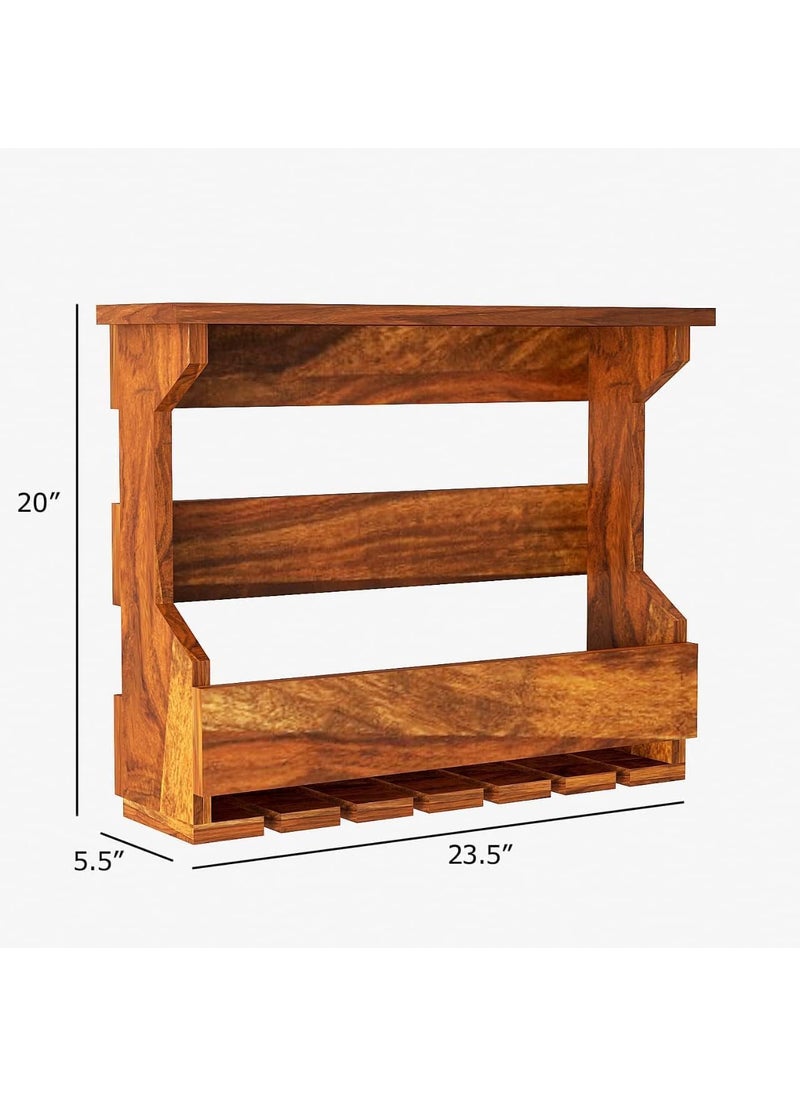 PWOOD PWOOD Wooden Wooden Wall Hanging Design Bar Bar Cabinets for Home Mini Bar for Home Solid Wood Make Wine Storage Cabinet with Glass Hanging Space Natural Honey Finish  - Image 2