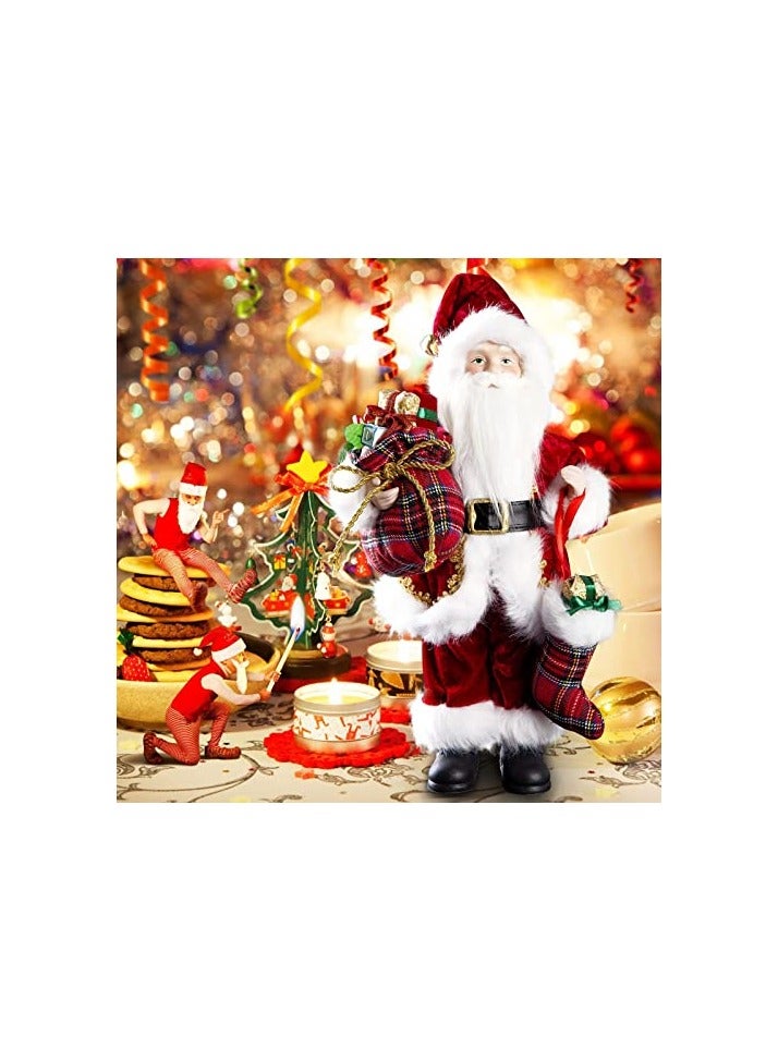 12 SANTA CLAUS DECORATIONS CHRISTMAS STANDING FIGURINE ORNAMENTS WITH GIFTS BAG AND SOCKS FOR NEW YEAR CHRISTMAS DECORATION NAVIDAD NATAL GIFTS