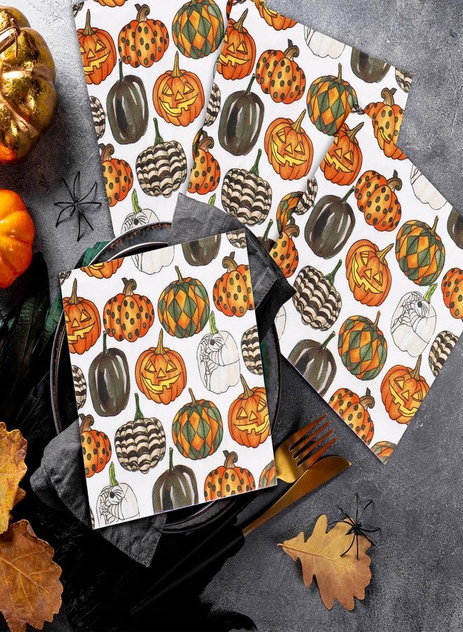 Whaline Halloween Fall Paper Napkins Pumpkin Luncheon Napkin Orange Black Disposable Dessert Dinner Hand Napkin for Home Kitchen Restaurant Party Supplies, 50 Pcs - Image 4