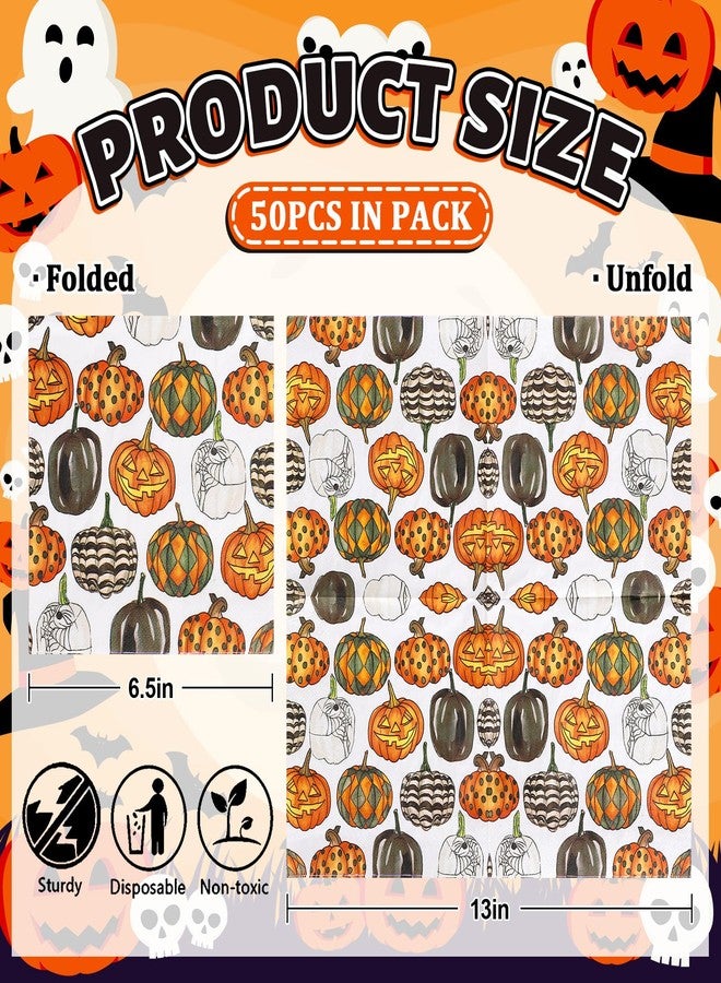 Whaline Halloween Fall Paper Napkins Pumpkin Luncheon Napkin Orange Black Disposable Dessert Dinner Hand Napkin for Home Kitchen Restaurant Party Supplies, 50 Pcs - Image 2