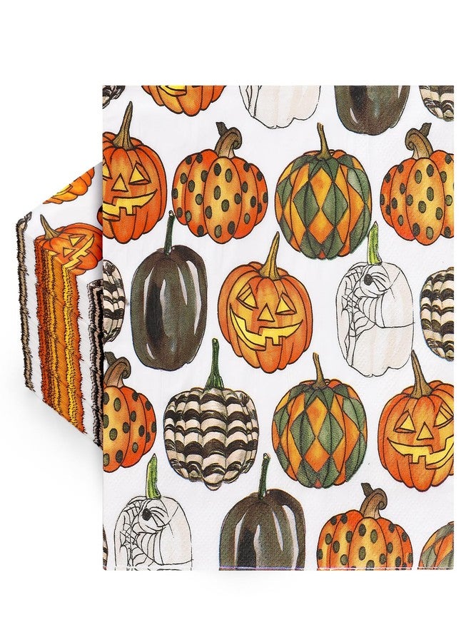 Whaline Halloween Fall Paper Napkins Pumpkin Luncheon Napkin Orange Black Disposable Dessert Dinner Hand Napkin for Home Kitchen Restaurant Party Supplies, 50 Pcs - Image 1