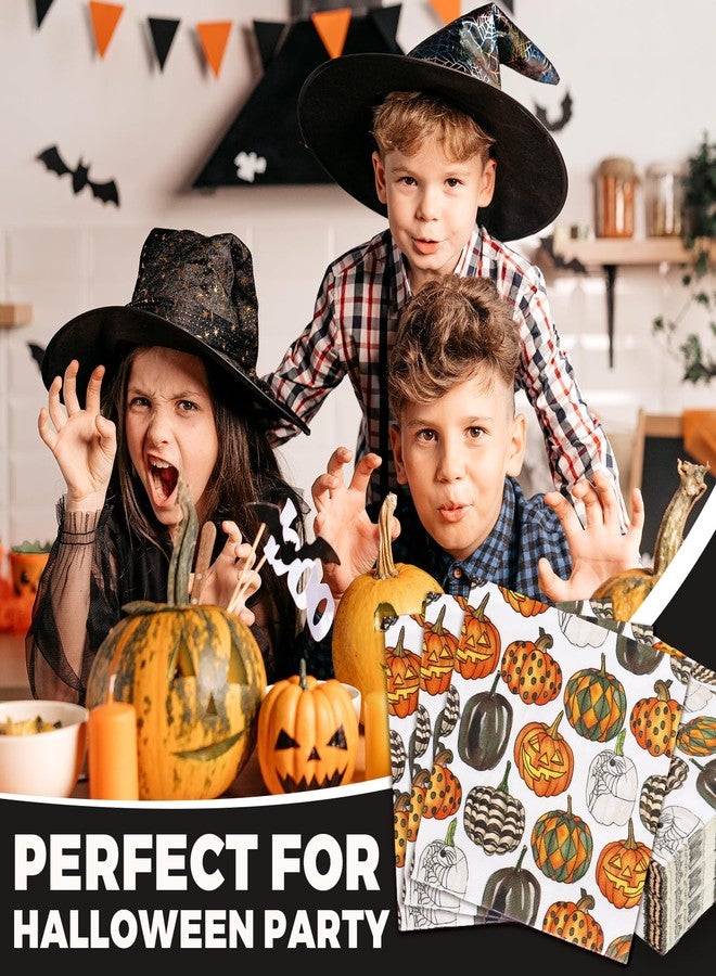 Whaline Halloween Fall Paper Napkins Pumpkin Luncheon Napkin Orange Black Disposable Dessert Dinner Hand Napkin for Home Kitchen Restaurant Party Supplies, 50 Pcs - Image 5