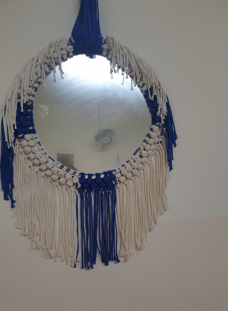 macrame sanu Hanging Wall Mirror-Boho Macrame Fringe Round Decorative Mirror ,Art Ornament for Apartment Home Bedroom Living Room  - Image 1