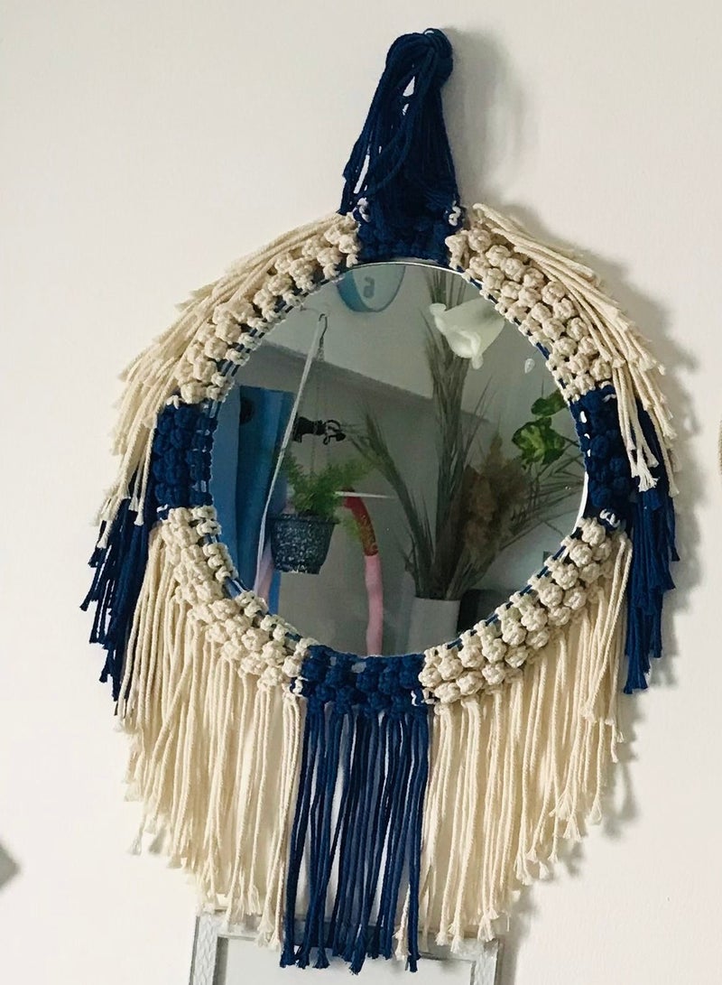 macrame sanu Hanging Wall Mirror-Boho Macrame Fringe Round Decorative Mirror ,Art Ornament for Apartment Home Bedroom Living Room  - Image 2