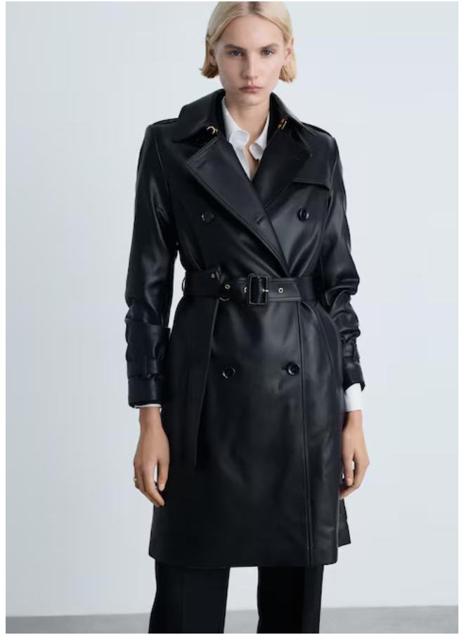 MANGO Leather-Effect Trench Coat  - Image 1