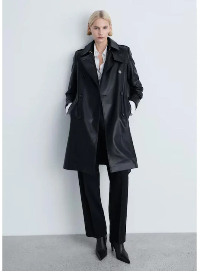 MANGO Leather-Effect Trench Coat