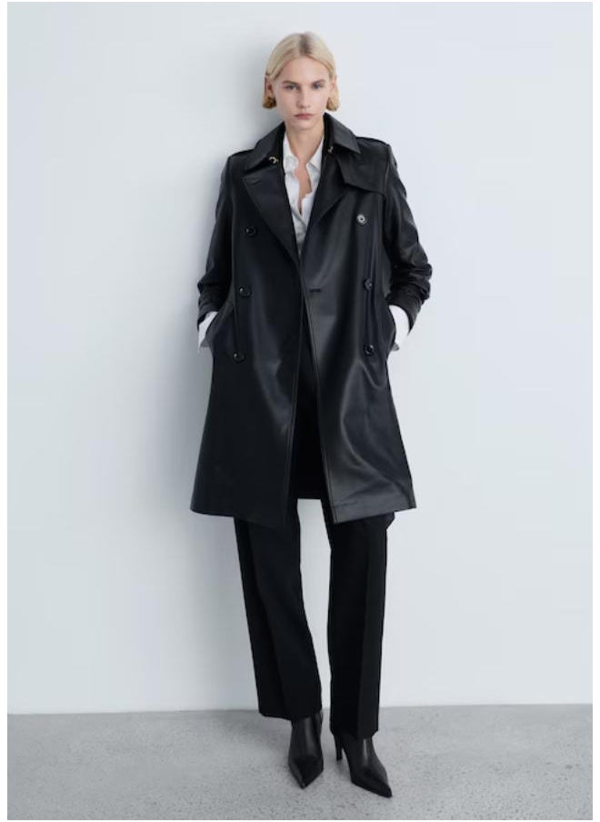 MANGO Leather-Effect Trench Coat  - Image 4