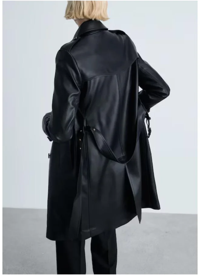 MANGO Leather-Effect Trench Coat