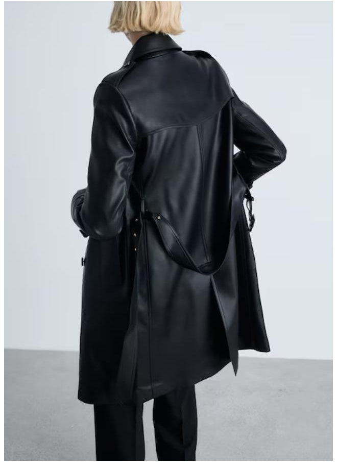 MANGO Leather-Effect Trench Coat  - Image 2